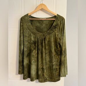 Vintage Y2K tie dye/space dye green long sleeve top - Size XL